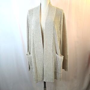 RD Style Women's Open Cardigan Plus Size 2X Heathered Beige Waffle Knit Pockets